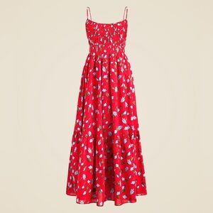 NWT | J.Crew Tiered Dress in Brushed Daisy Print | Small | Red CJ784 tie back